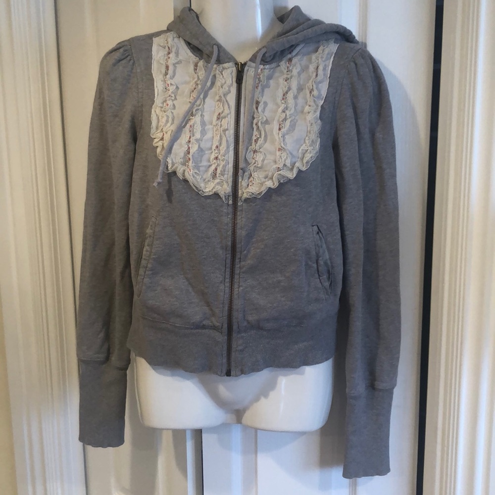 Free People Grey Hoodie with Lace Detail